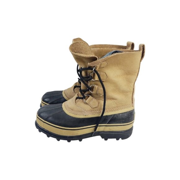 Sorel Men's Tan Black Caribou Nubuck Leather Mid-Calf Winter Snow Boots Size 8